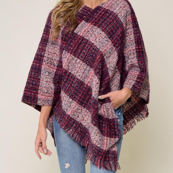 ON BLUE Burgundy Womens Poncho Fall Fashion Lightweight Sweater - Picture 5 of 8